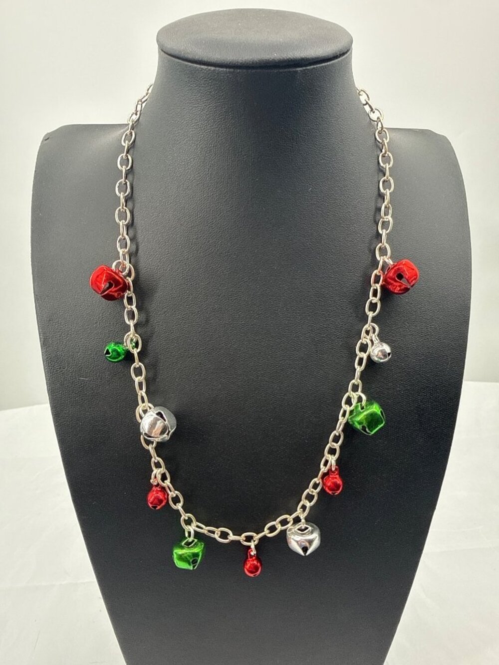 Christmas Jingle Bell Charm Necklace Silver Red Green Holiday Party Costume Jewe